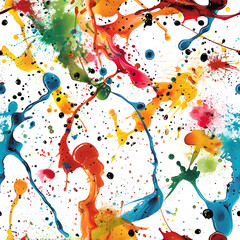 Colorful paint splattering on white background creating abstract design