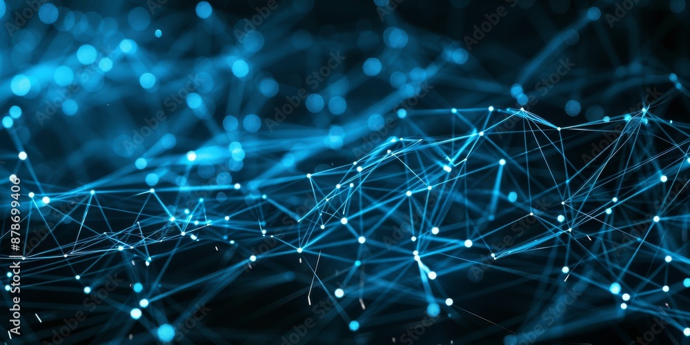 Poster abstract high tech blue glowing lines with dots and plexus triangles, abstract background. high qual
