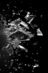 Shattered glass explosion on black background