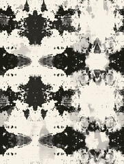 Ink blot seamless pattern on white background, resembling a rorschach test for psychology and psychoanalysis