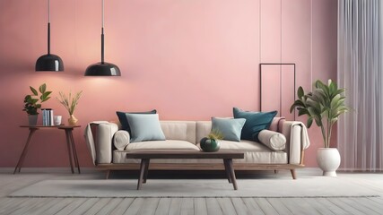 Obraz premium modern pink living room with sofa