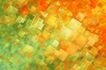 green and orange abstract 3D background with squares, textured geometric backdrop, abstract textured blocks. Geometric shapes overlap creating harmonious abstract composition.