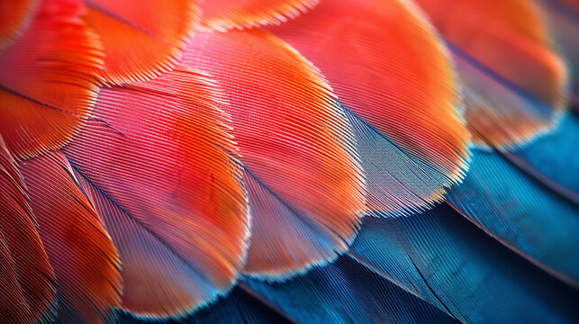 wide background image of beautiful smooth finished natural bird feather texture with colorful and vibrant colour tones   