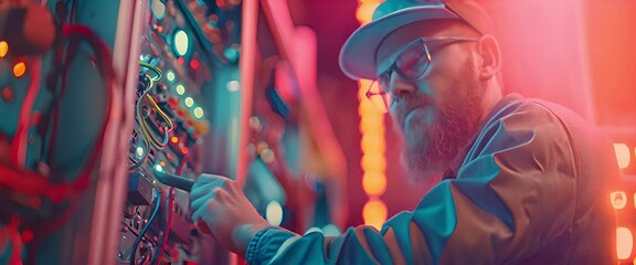 A household electrical panel's cable is fastened by an electrician expert using a screwdriver.