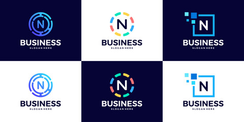Collection of Technology letter N logo design template. Initials symbol for Business, Start up, Artificial Intelligence.