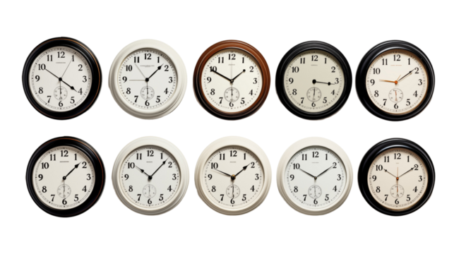 Set of wall clocks transparent background.