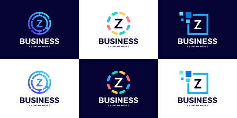 Collection of Technology letter Z logo design template. Initials symbol for Business, Start up, Artificial Intelligence.