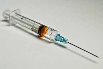 Close-Up of a Medical Syringe with Amber Liquid