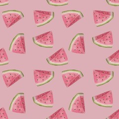 Summer watermelon slices seamless pattern, watercolor  printable paper