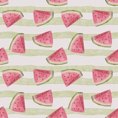 Summer watermelon slices seamless pattern, watercolor  printable paper