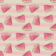 Summer watermelon slices seamless pattern, watercolor  printable paper