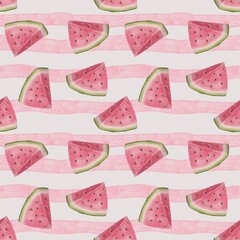 Summer watermelon slices seamless pattern, watercolor  printable paper