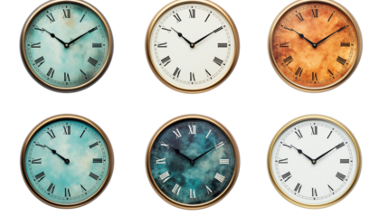 Set of wall clocks transparent background.
