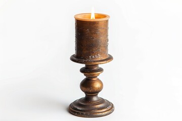 Elegant Bronze Candle Holder with Lit Candle