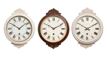 Set of wall clocks transparent background.