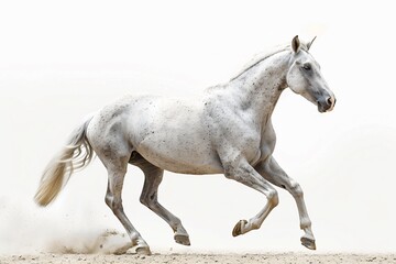 Obraz premium Majestic White Horse Galloping on a Sandy Terrain