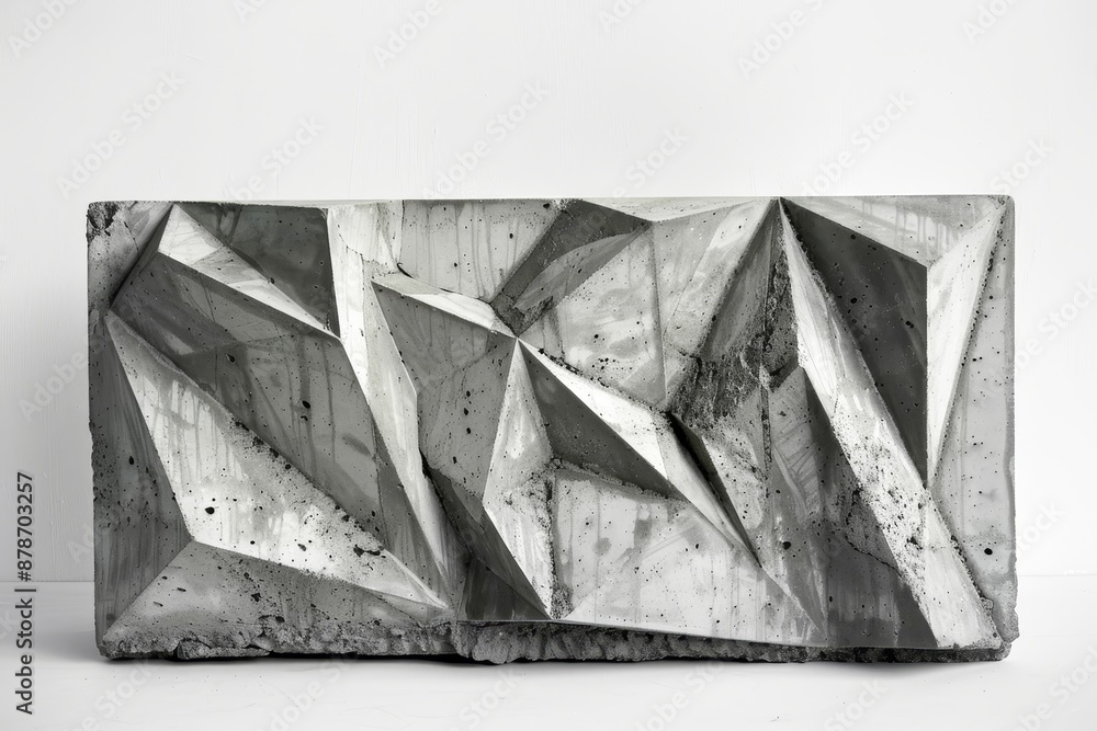 Poster a stark black and white sculpture made from chiseled concrete with sharp angles and edges, chiseled 