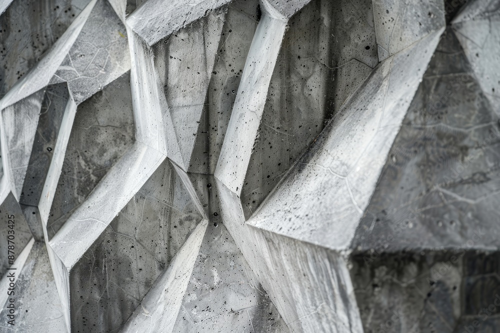 Poster detailed view of a concrete block wall with sharp edges and angular shapes, chiseled concrete block 