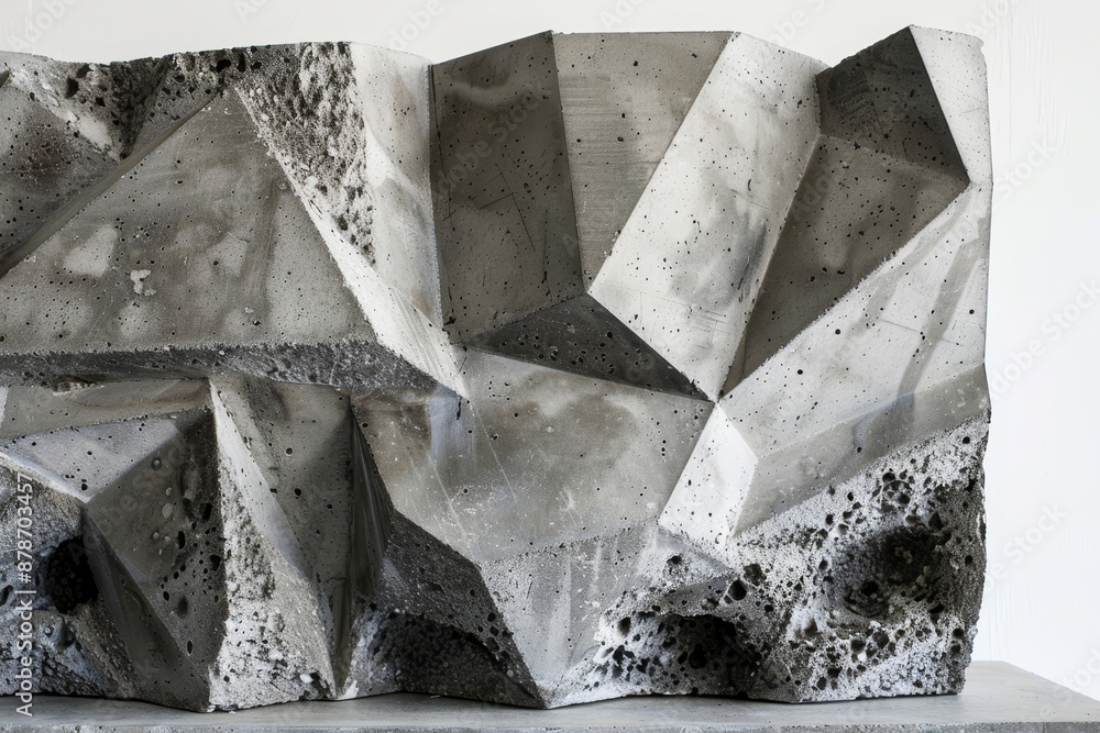 Poster a chiseled concrete block with sharp edges and angular features placed on top of a table, chiseled c