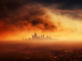 Fototapeta premium Charred Horizons Aerial View of Smoke Over Cityscape.jpeg