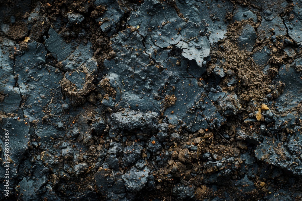 Aufkleber detailed view of a rock with sticky clay soil clinging to its surface, clay soil with a sticky consi