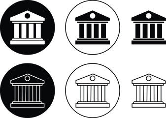 Silhouette bank building icons set isolated on transparent background flat and line vector collection. Bank Government Courthouse Architecture simple land mark. For info graphics Mobile and Web.