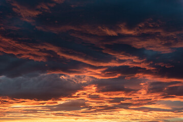 Sunrise Sunset Serenity: Orange and Blue Sky with Ethereal Clouds, Ideal Wallpaper