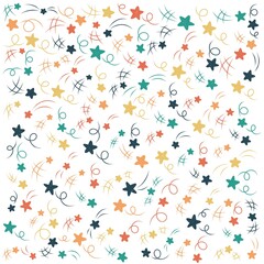 Cute starry sky seamless pattern, Confetti falling, Design element, Dynamic burst pattern, Perfect for kids fabric, textile, nursery wallpaper. Vector