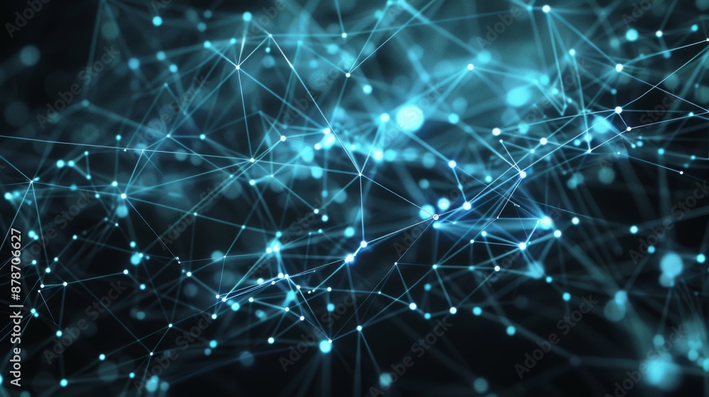 Poster abstract high tech blue glowing lines with dots and plexus triangles, abstract background. high qual
