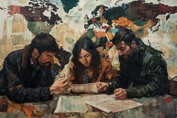 Three individuals seated together at a table, Collaborative projects with teammates from around the world