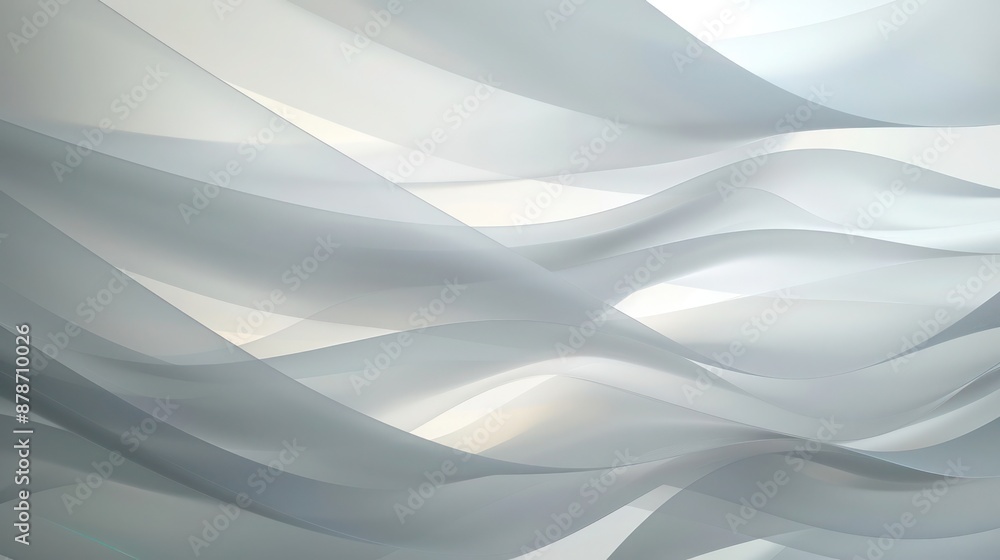 Poster abstract background, smooth gradient blurs with translucent layers in shades of light gray blending 
