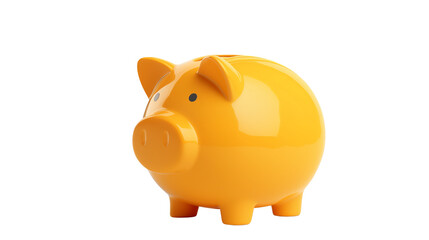 Yellow piggy bank, isolated on transparent background.