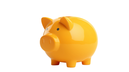 Yellow piggy bank, isolated on transparent background.