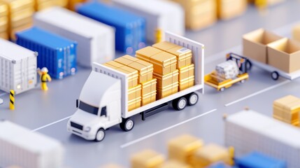 A team loading commodities into a storage unit for delivery and transportation in an industrial setting realistic Composite logistics hub backdrop, focus cover all object