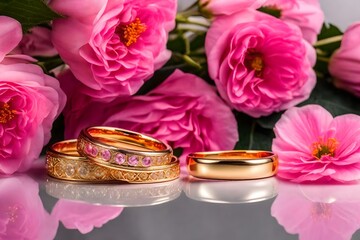 wedding rings and flowers.