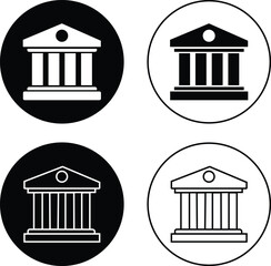 Silhouette bank building icons set isolated on transparent background flat and line vector collection. Bank Government Courthouse Architecture simple land mark. For info graphics Mobile and Web.