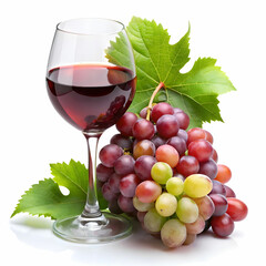 Fototapeta premium branch of grapes and glass of wine isolated on white background