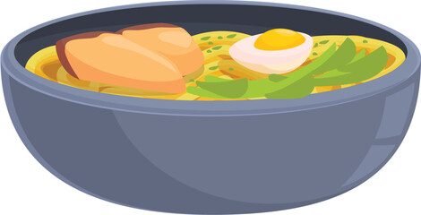 Bowl of ramen noodles being served with salmon, egg and green onions