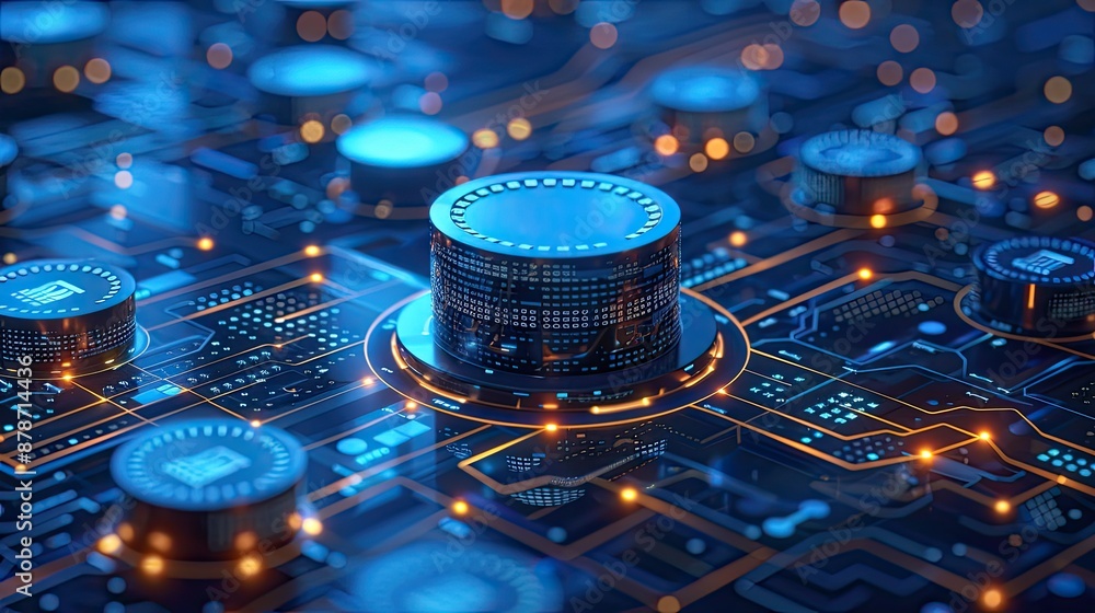 Aufkleber a futuristic circuit board with glowing elements and intricate pathways, symbolizing advanced techno