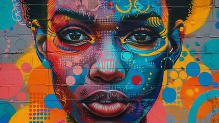 A vibrant street art mural with bold colors and intricate designs, celebrating creativity and urban culture