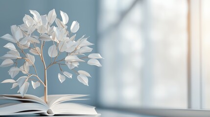 Education tree, books as leaves on tree, learning and growth, selective focus, whimsical, Overlay, classroom backdrop, focus cover all object