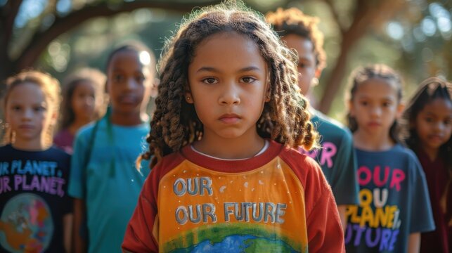 A group of children hold signs during a protest, advocating for the future of the planet and emphasizing the need for environmental action.