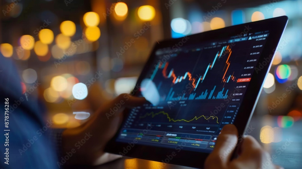 Leinwandbilder financial analyst analyzing stock market data on a digital tablet with graphs and charts.