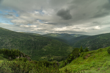 Krkonose mountains and national park in cloudy summer day