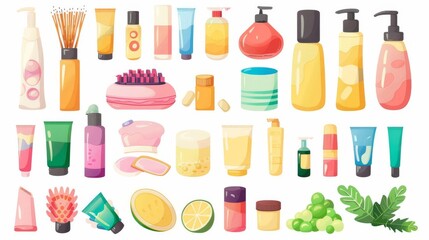 icon set featuring essential beauty and personal care items, designed for use in advertising, isolated on white