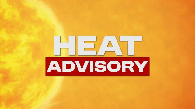 Heat advisory news broadcast template. Earth in flames revolving, rotating with text. High temperatures and fires warning.