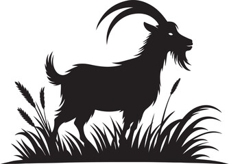 Goat on grass silhouette vector