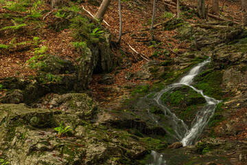 Hutsky waterfall in Krkonose mountains and national park in summer day