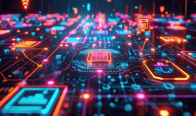 Obraz premium Navigating the Tech Wealth Pathway: A Journey through Holographic Symbols