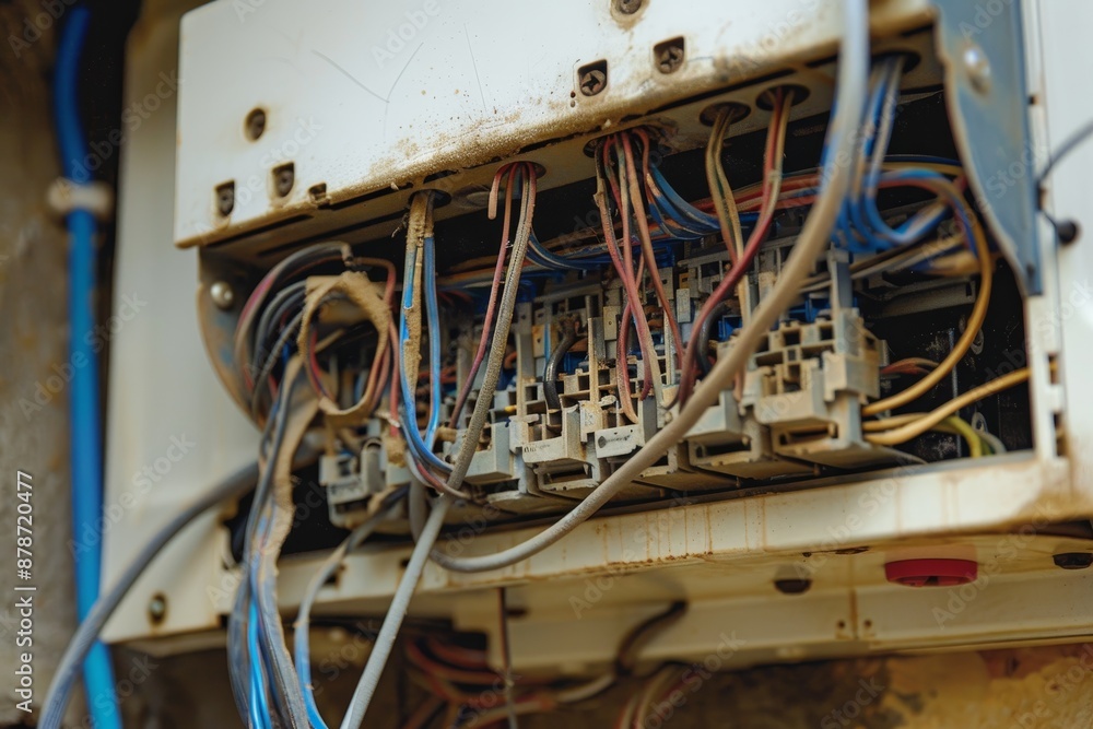 Poster a collection of wires bundled together and additional wires stored in a box, conduct routine inspect